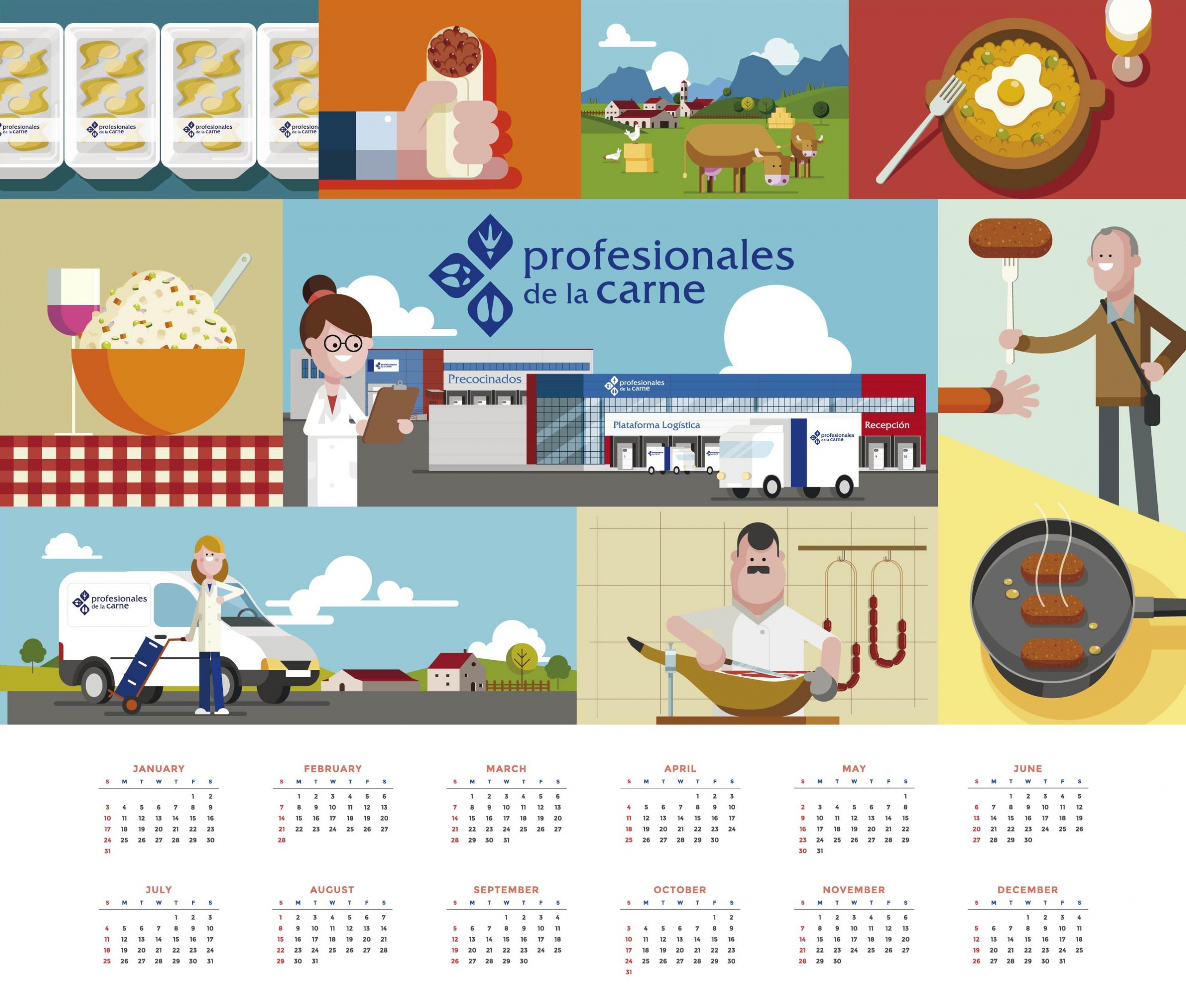 ilustracion calendario profesionales de la carne